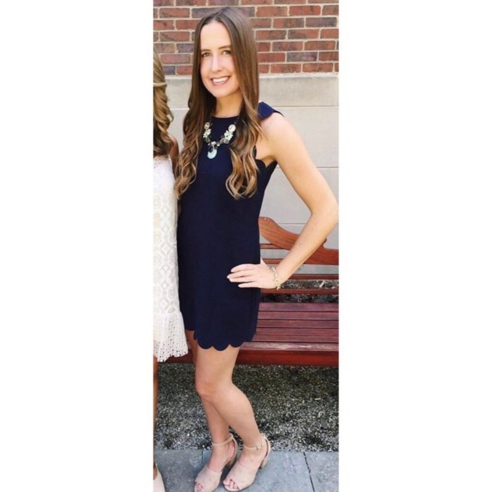 JCrew Navy Blue Scalloped Shift Dress